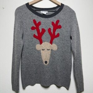 Artisan NY Women 100% Merino Wool Sweater Small Gray Reindeer Holiday Christmas